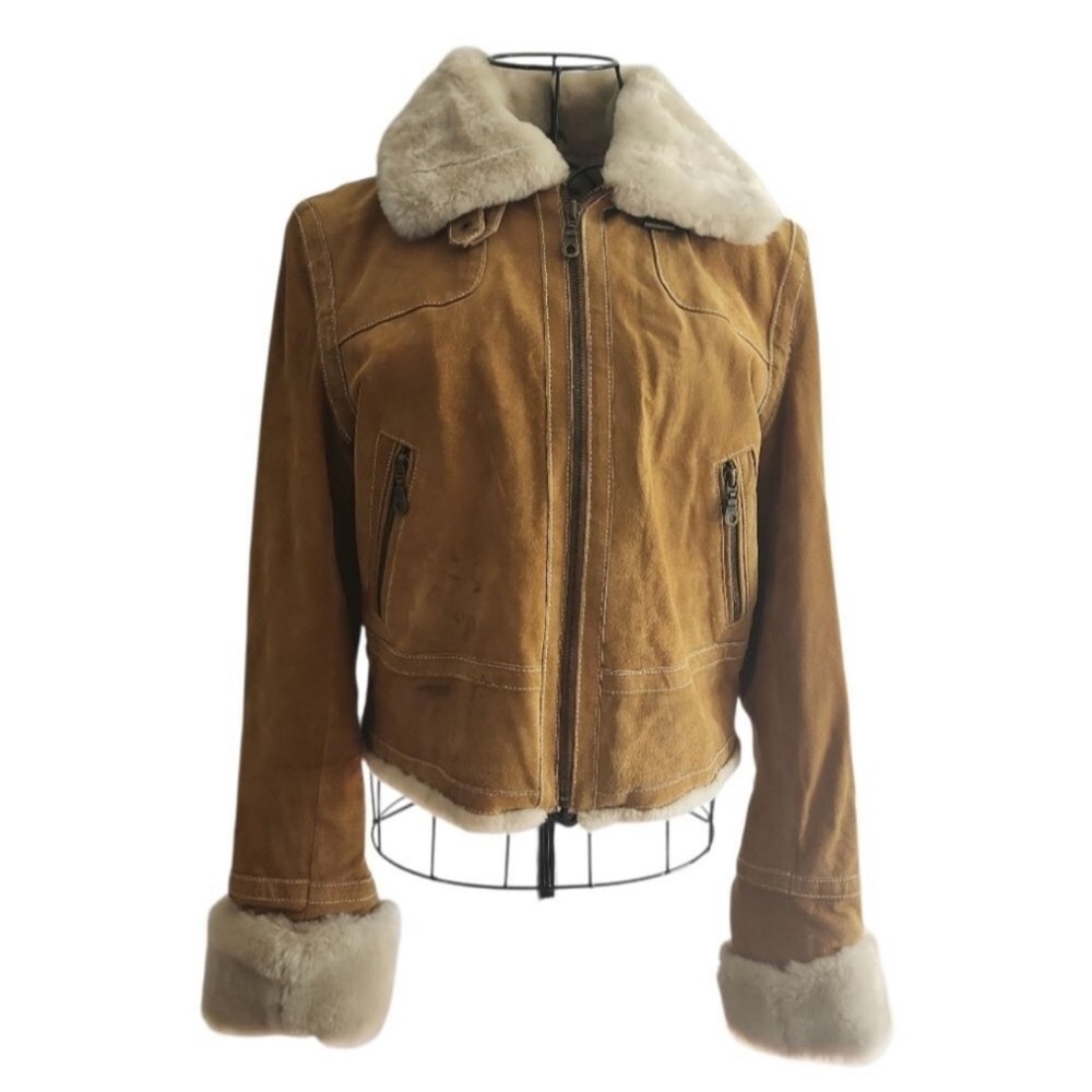 Free people Wilson’s Leather choker collar bomber jacket brown Sz Small Genuine